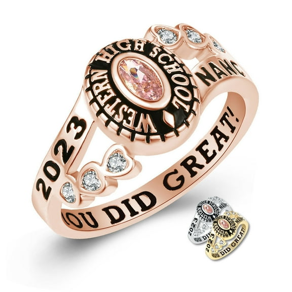 Mementos PJM Custom Women's Class Rings Sterling Silver for High School or College-Rose Gold Plated