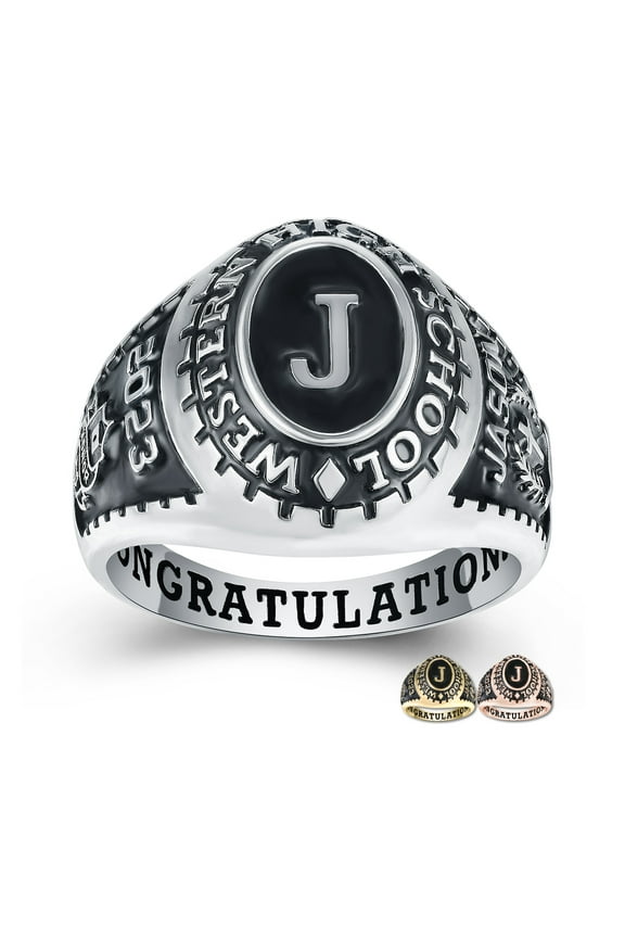 Mementos PJM Men's Class Rings Customized for High School or College-Sterling Silver 925/Rhodium