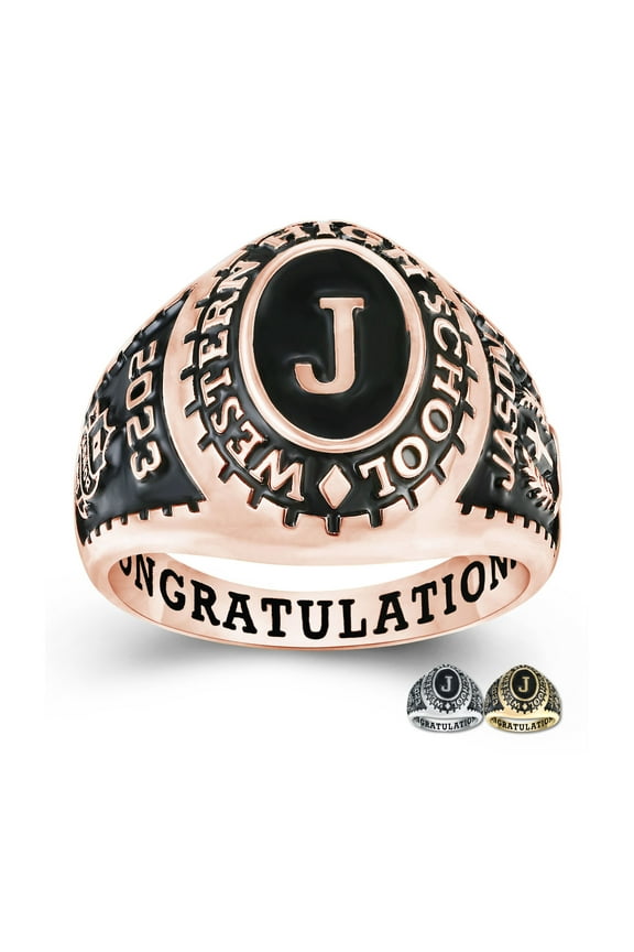 Mementos PJM Men's Class Rings Customized for High School or College-Sterling Silver 925/Rose Gold