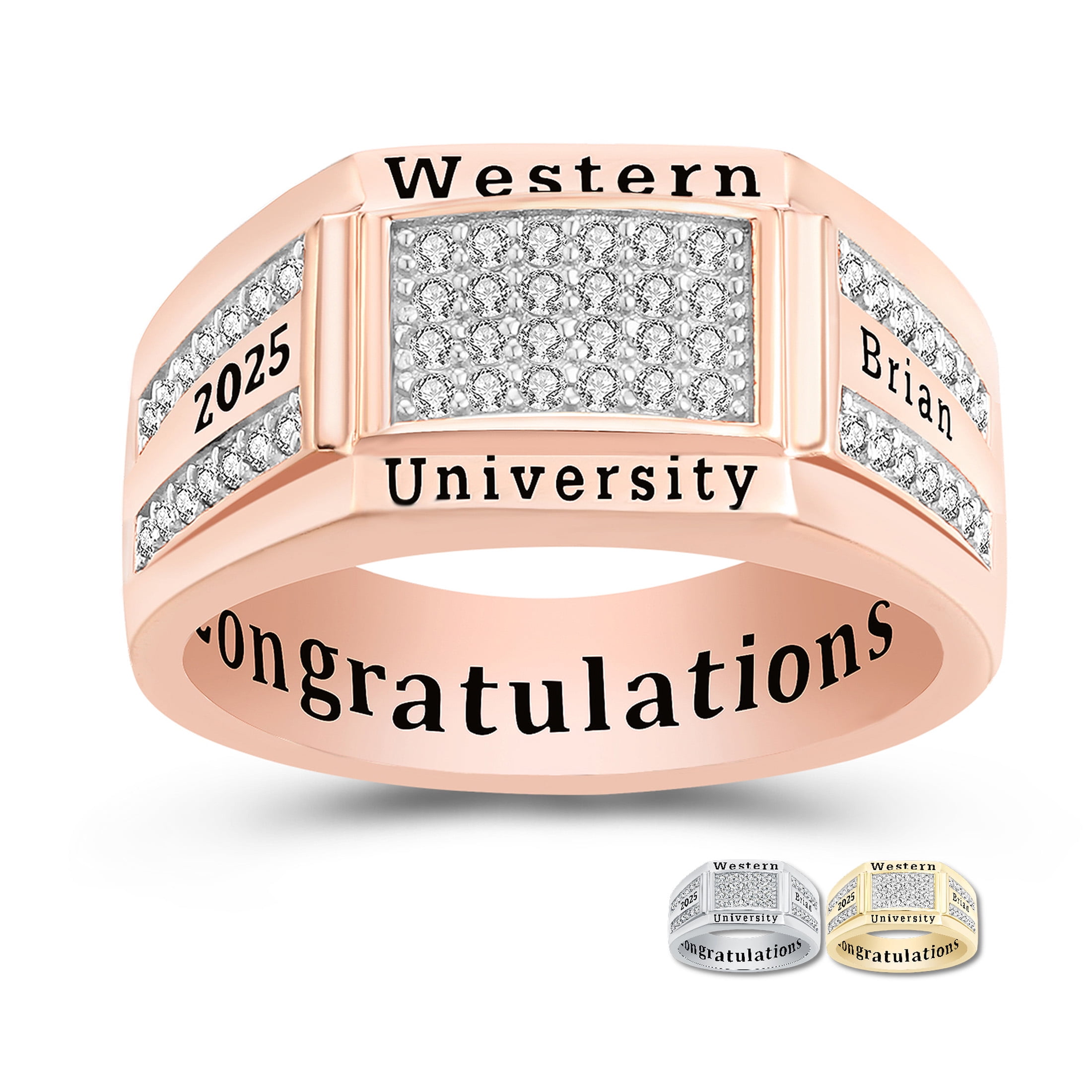 Mementos PJM Custom Men's Class Ring Sterling Silver for High School College-Rose Gold-Signature