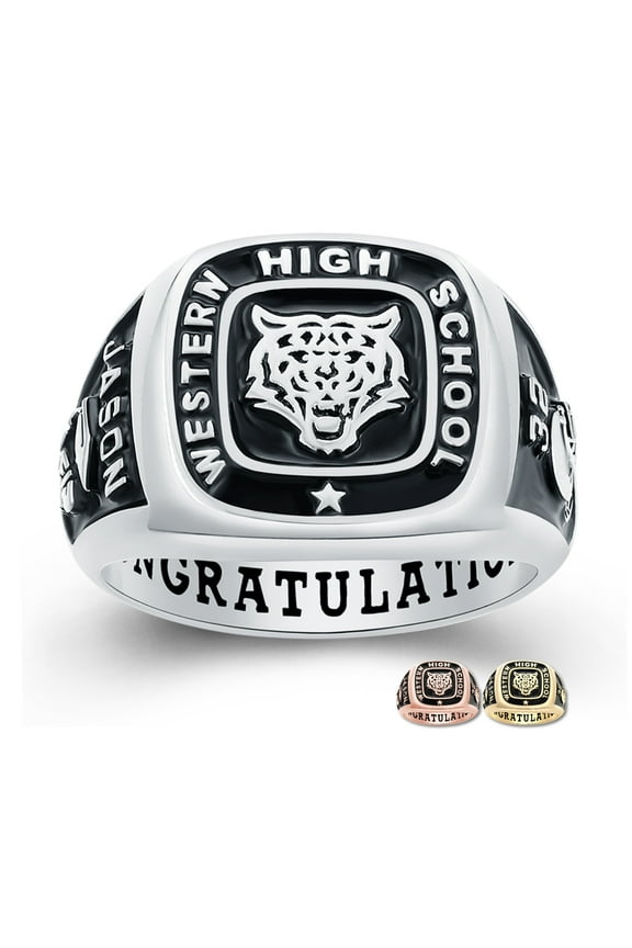 Mementos PJM Personalized Men's Class Rings Sterling Silver for High School College-Signet-Platinum