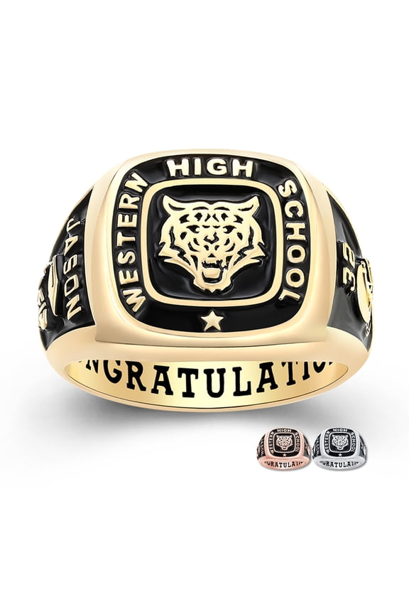 Mementos USA Personalized Men's Class Rings Sterling Silver for High School College-Signet-Gold