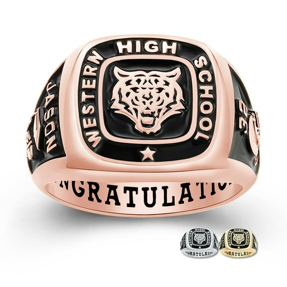 Mementos PJM Personalized Men's Class Rings Sterling Silver for High School College-Signet-Rose Gold