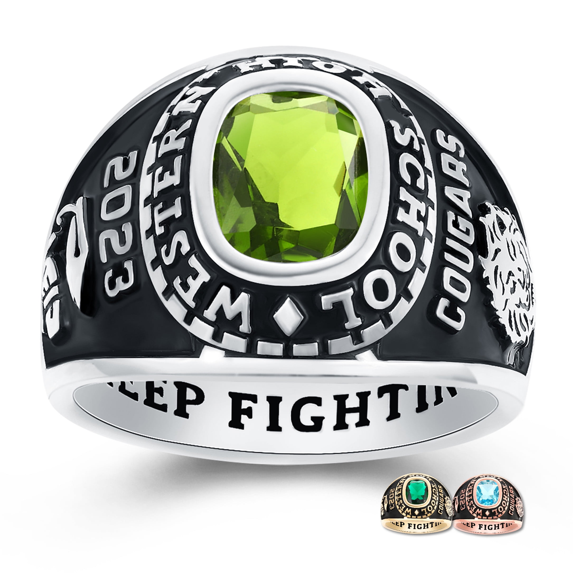 Mementos USA Customized Sterling Silver Class Rings for Men High School College-Platinum-Ultimate