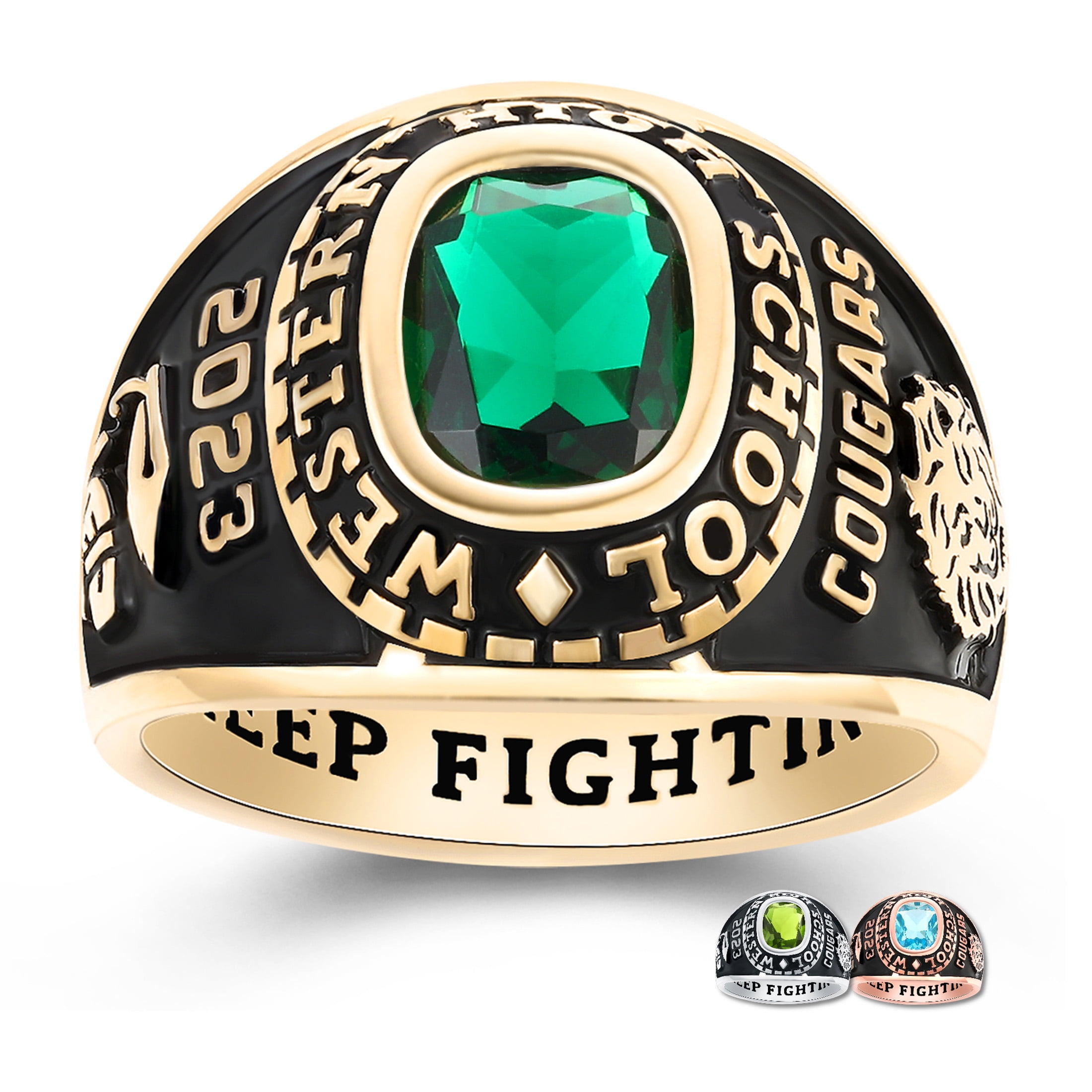 Mementos USA Customized Sterling Silver Class Rings for Men High School College-Gold-Ultimate