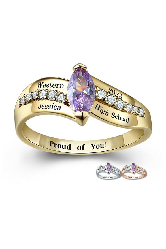 Mementos PJM Custom Fashion Class Rings for Women High School and College-Sterling Silver/Gold
