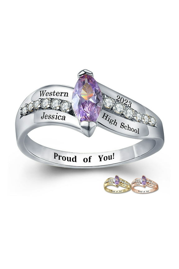 Mementos PJM Custom Fashion Class Rings for Women High School and College-Sterling Silver/Rhodium