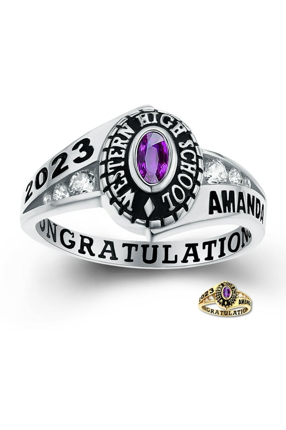 Mementos PJM Custom Women's Class Rings 10kt White Gold for High School or College Graduation
