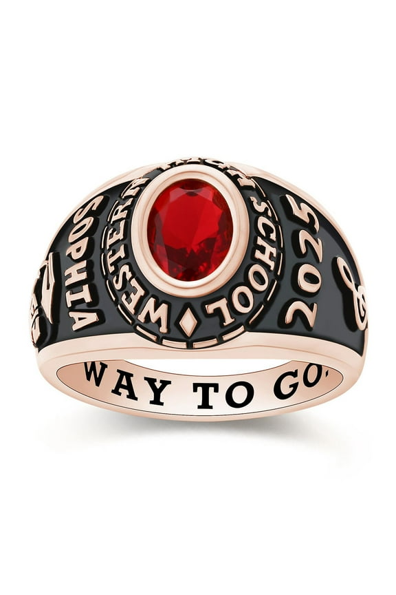 Mementos PJM Custom Medium Women's Class Ring Sterling Silver for High School and College-Rose Gold