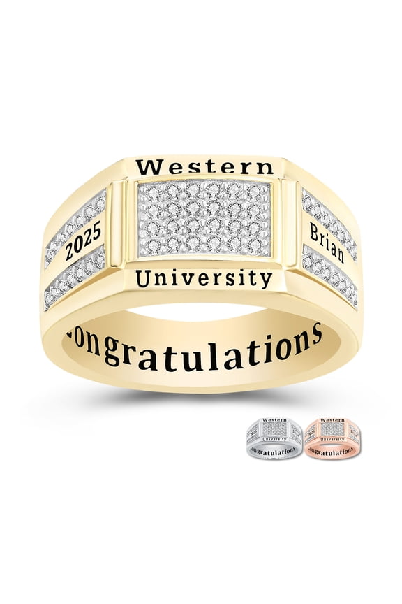 Mementos PJM Custom Men's Class Ring Silenium Brass for High School College-Platinum-Signature