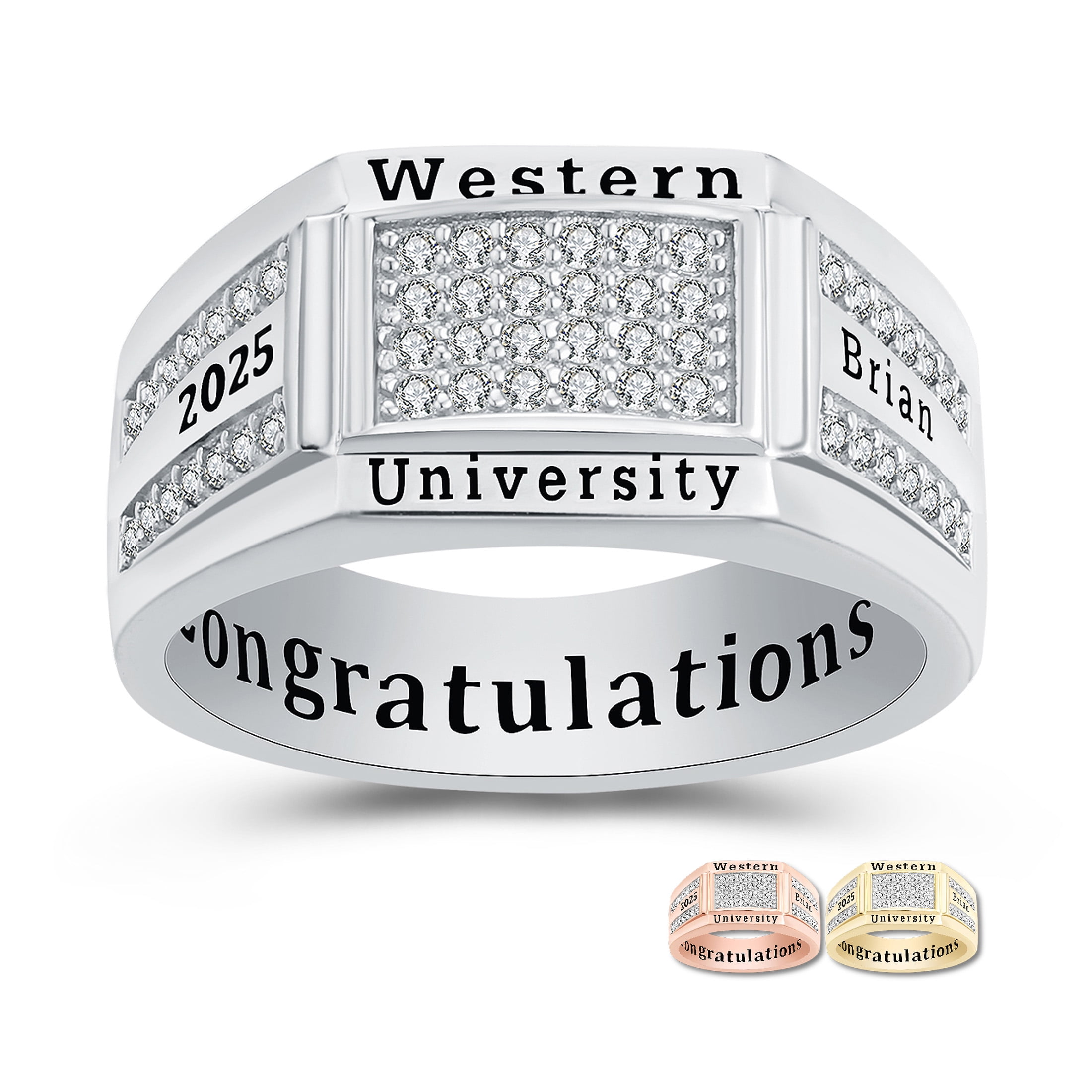 Mementos PJM Custom Men's Class Ring Silenium Brass for High School College-Platinum-Signature