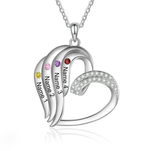 Mementos Personalized Brass Family Necklace for Women (Mother) with 4 Birthstones and Names