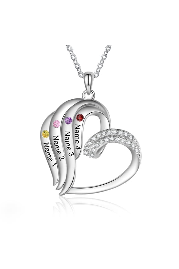 Mementos Personalized Brass Family Necklace for Women (Mother) with 4 Birthstones and Names