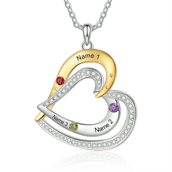 Mementos Personalized Brass Family Necklace for Women (Mother) with 3 Birthstones and Names