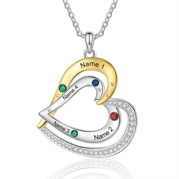 Mementos Personalized  Brass Family Necklace for Women (Mother) with 4 Birthstones and Names