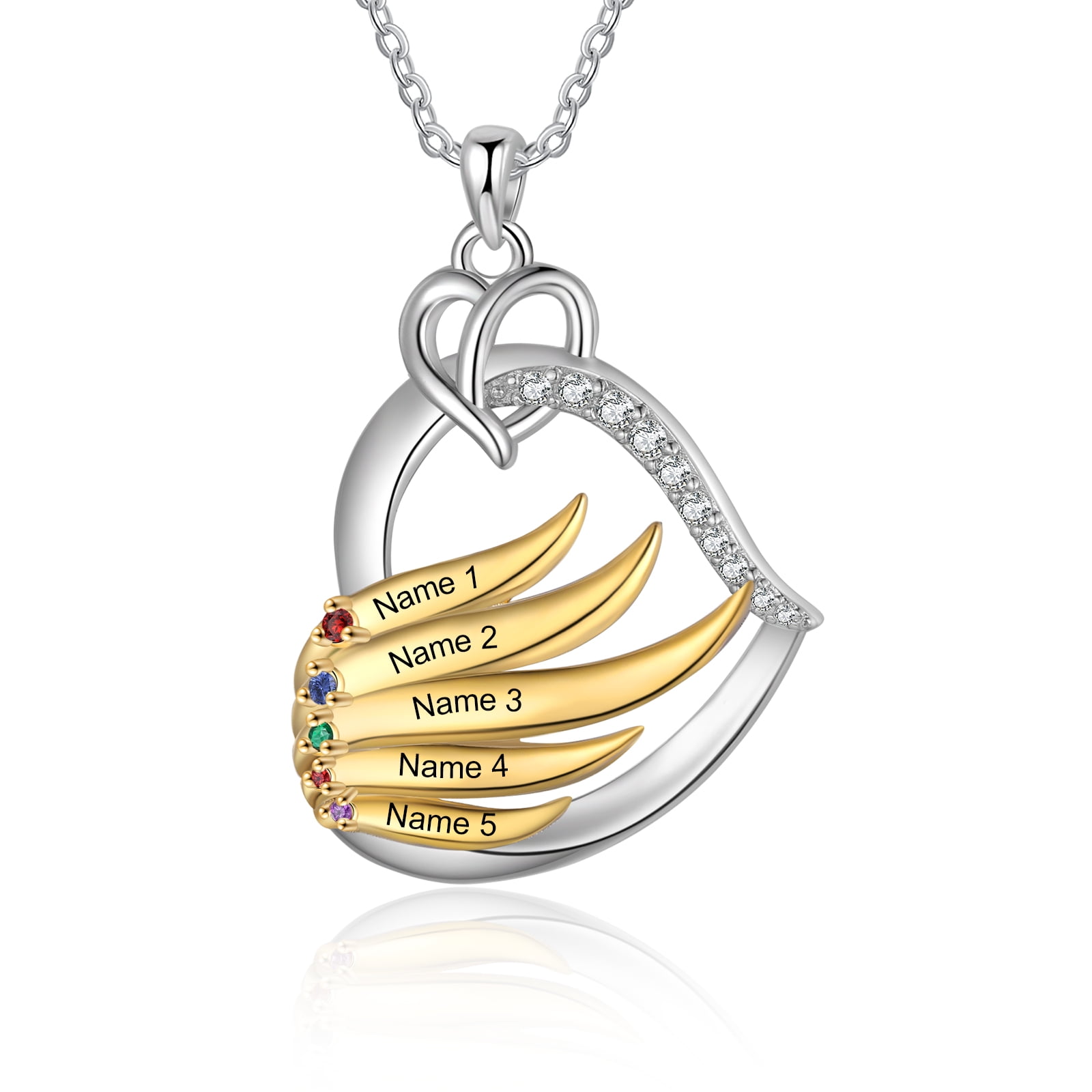 Mementos Personalized Brass Family Necklace for Women(Mom) with 5 Birthstone Name-Rhodium Plated