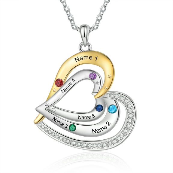 Mementos Personalized  Brass Family Necklace for Women (Mother) with 5 Birthstones and Names