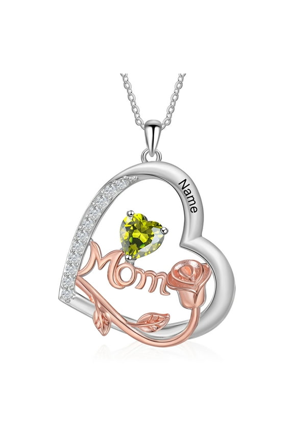 Mementos Customized Brass Heart Family Women's (Mother's) Necklace with Birthstone and Name