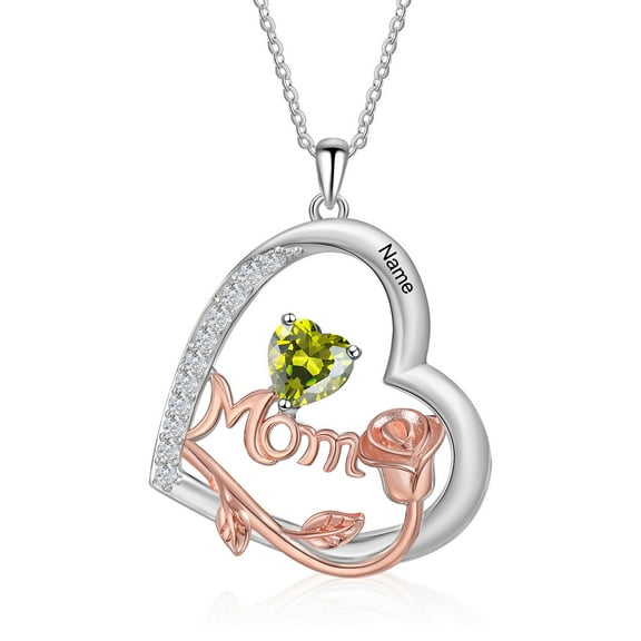 Mementos Customized Heart Family Women's (Mother) Necklace Sterling Silver with  Birthstone Name