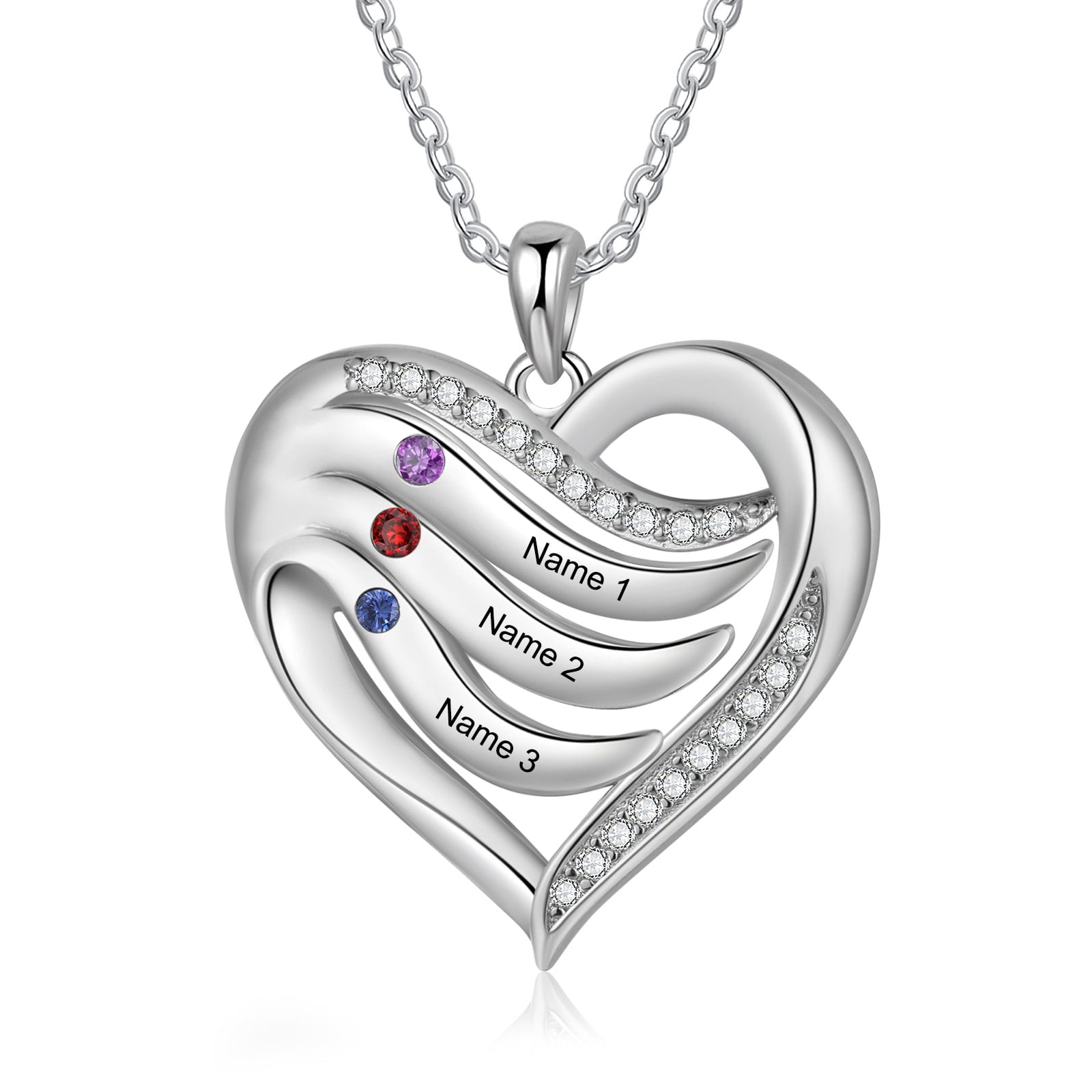 MEMENTOS JEWELRY Mementos Personalized Family Mother's (Women's) Necklace Sterling Silver with 3 Birthstones Names