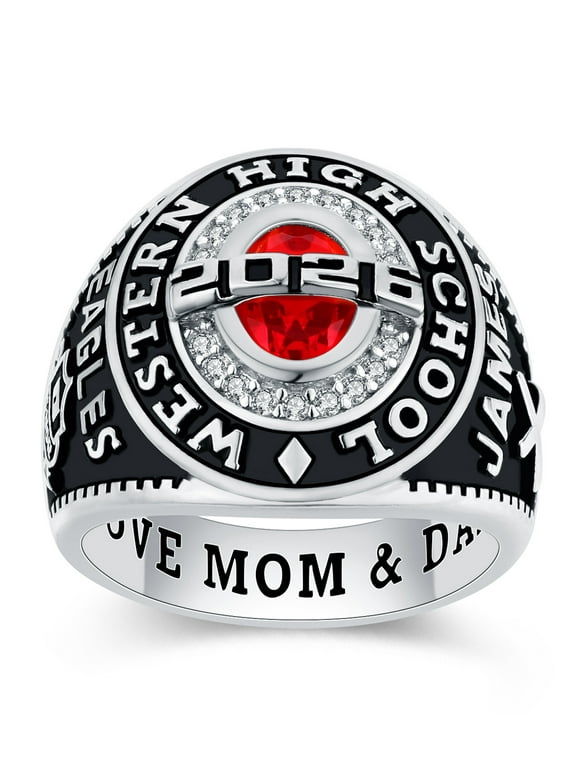 Mementos Sterling Silver or 10KT Gold Customized Men Class Ring for High School College University