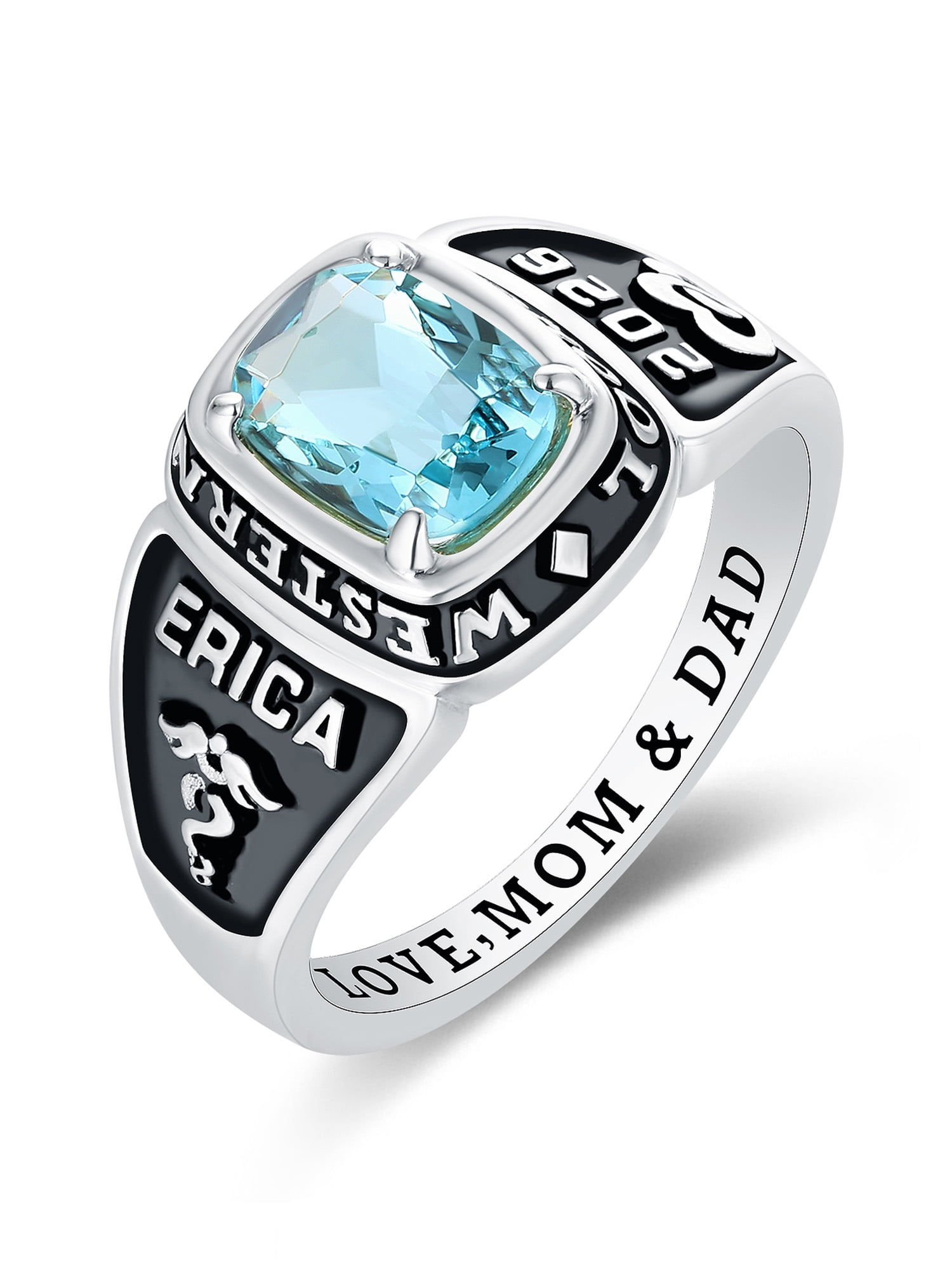 Mementos Jewelry Customized Eternal 10kt White Gold Women's Class Rings for High School College