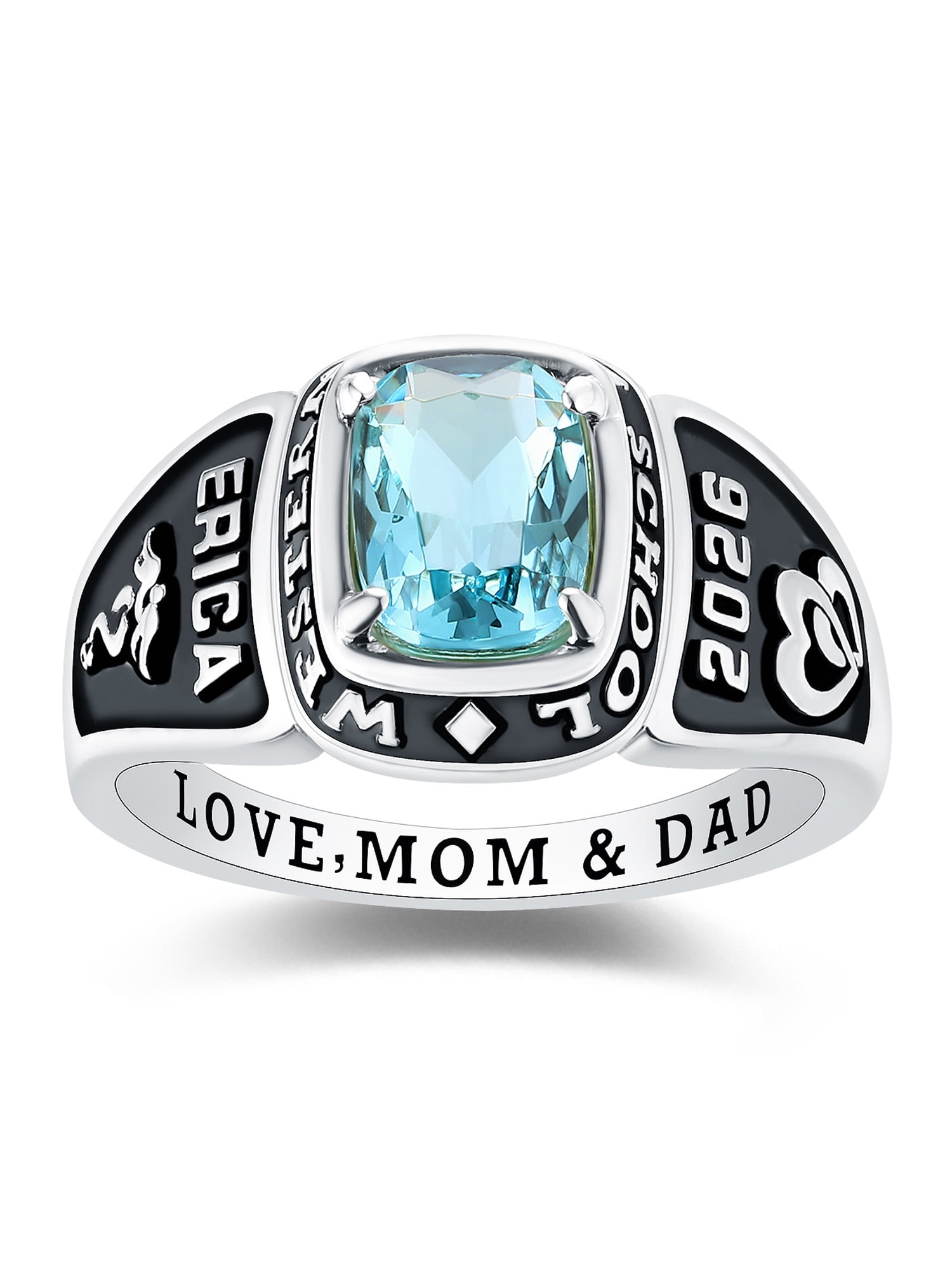 Mementos Jewelry Customized Eternal Sterling Silver Women's Class Rings for High School College