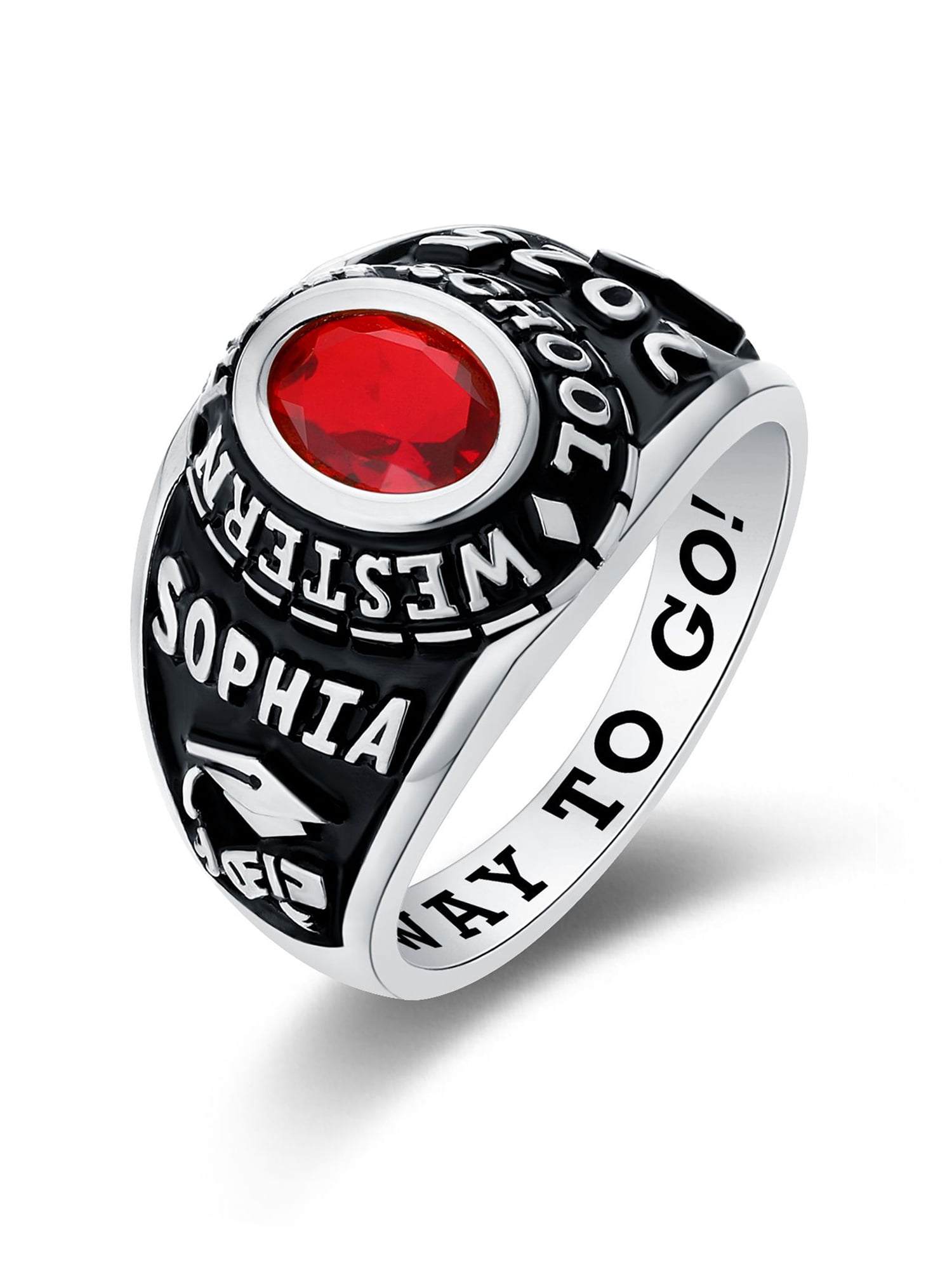 Mementos USA Custom Medium Women's Class Ring 10kt White Gold for High School and College