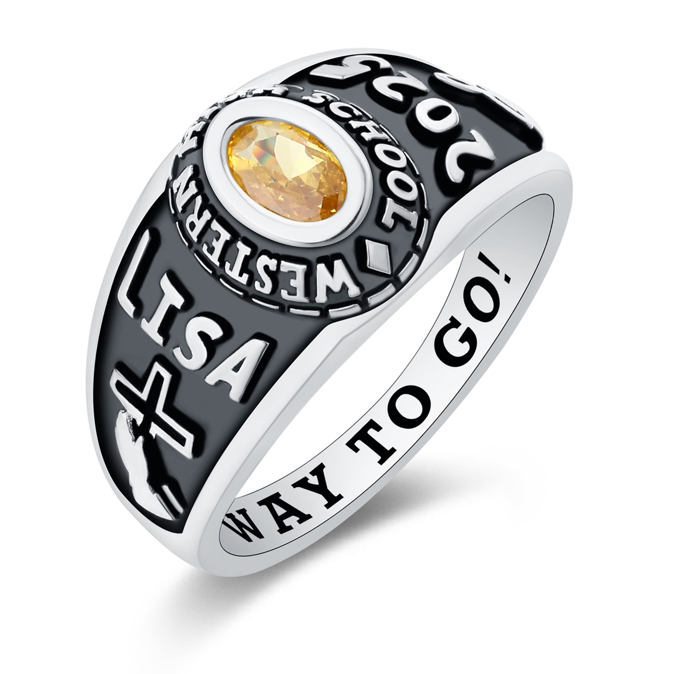 Mementos USA Customized Petite Women's Class Ring 10kt White Gold for High School and College