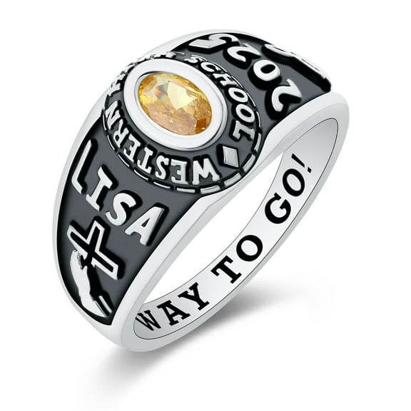 Mementos PJM Customized Petite Women's Class Ring 10kt White Gold for High School and College