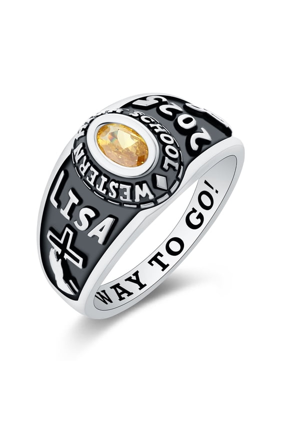 Mementos PJM Customized Petite Women's Class Ring 10kt White Gold for High School and College