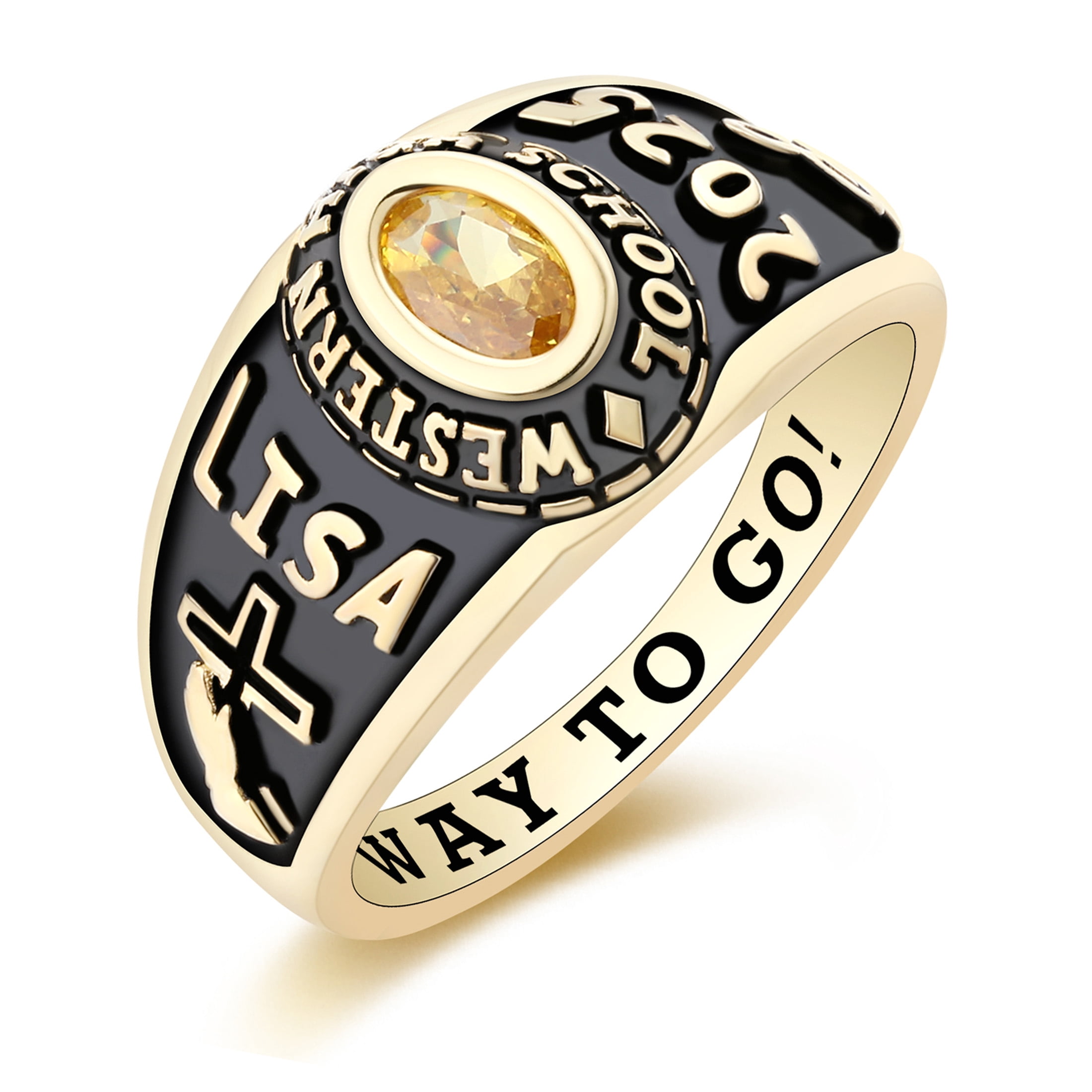 Mementos USA Customized Petite Women's Class Ring 10kt Yellow Gold for High School and College