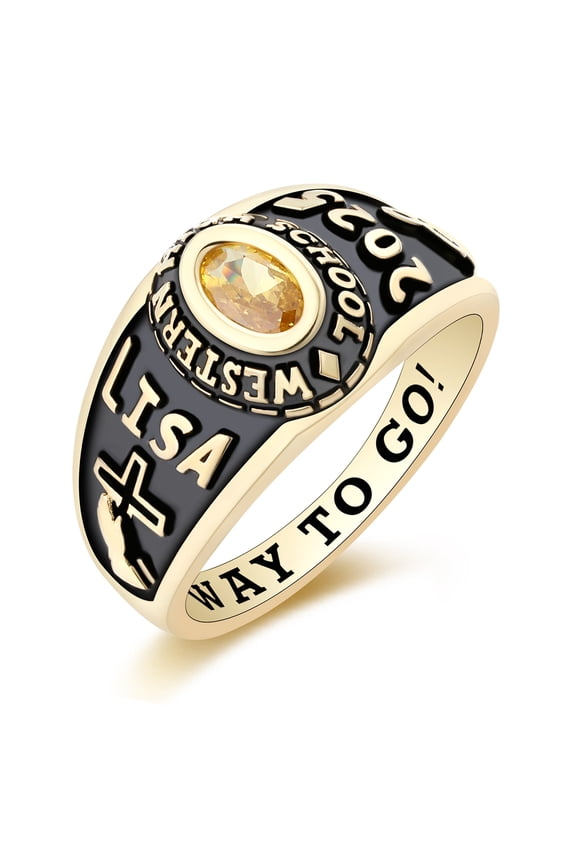 Mementos PJM Customized Petite Women's Class Ring 10kt Yellow Gold for High School and College