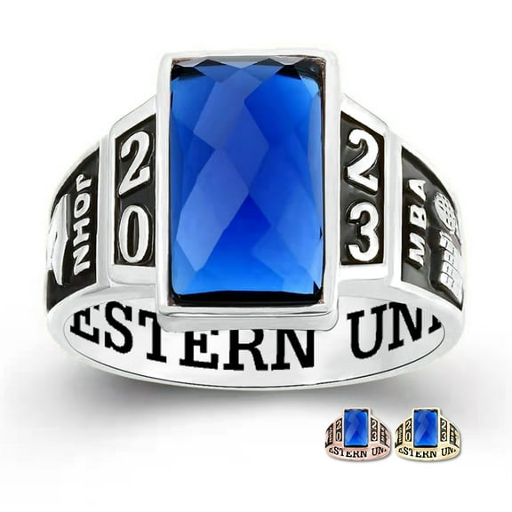 Mementos PJM Custom Men's Class Rings Sterling Silver for High School College-Checkboard-Platinum