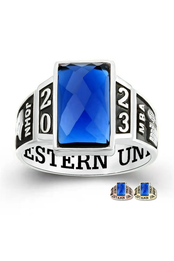 Mementos PJM Custom Men's Class Rings Sterling Silver for High School College-Checkboard-Platinum