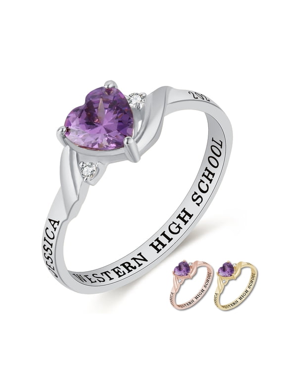 Mementos USA Custom Class Ring for Women High School and College-Sterling Silver/Platinum-Serenity
