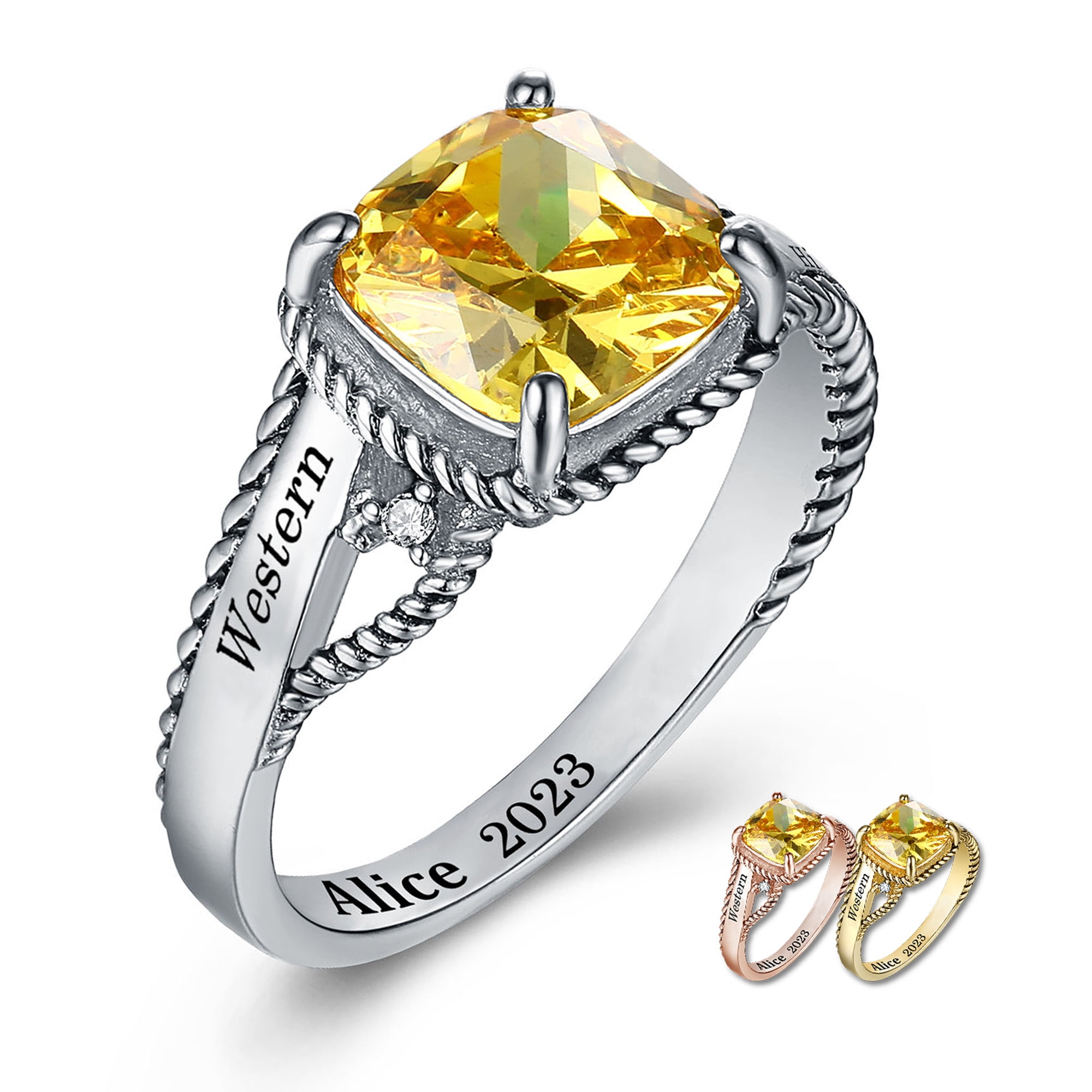 Mementos PJM Custom Class Rings for Women High School and College Graduation-Sterling Silver/Rhodium