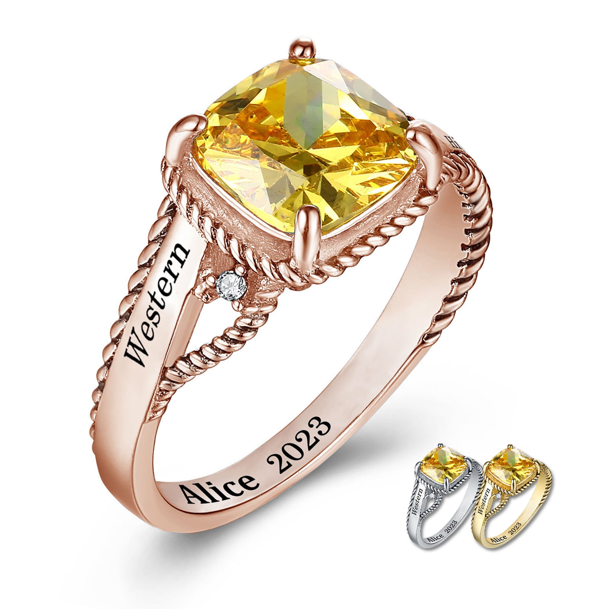 Mementos PJM Custom Class Rings for Women High School College Graduation-Sterling Silver/Rose Gold