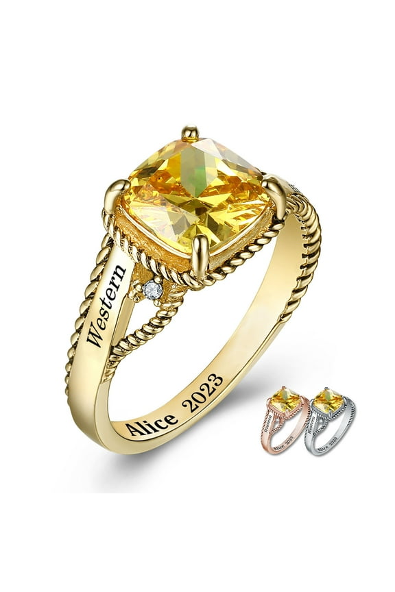 Mementos PJM Custom Class Rings for Women High School or College Graduation-Sterling Silver/Gold