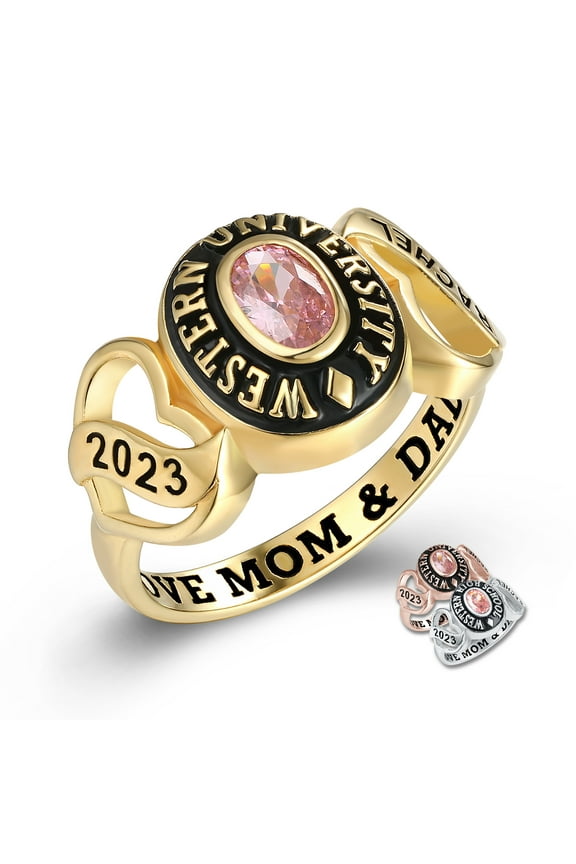 Mementos PJM Custom Women’s Class Rings Sterling Silver for High School or College-Gold Plated