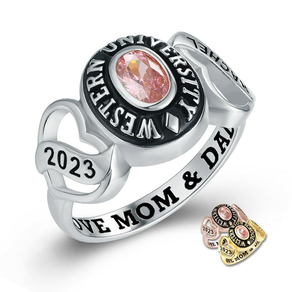 Mementos PJM Custom Women’s Class Rings Sterling Silver for High School or College-Rhodium Plated