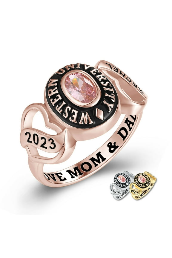 Mementos PJM Custom Women’s Class Rings Sterling Silver for High School or College-Rose Gold Plated
