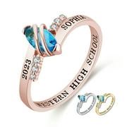 Mementos PJM Custom Class Ring for Women High School and College-Sterling Silver/Rose Gold-Moonlight