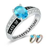 MEMENTOS JEWELRY Mementos USA Custom Prestige Sterling Silver Women's Birthstone Class Rings for High School College
