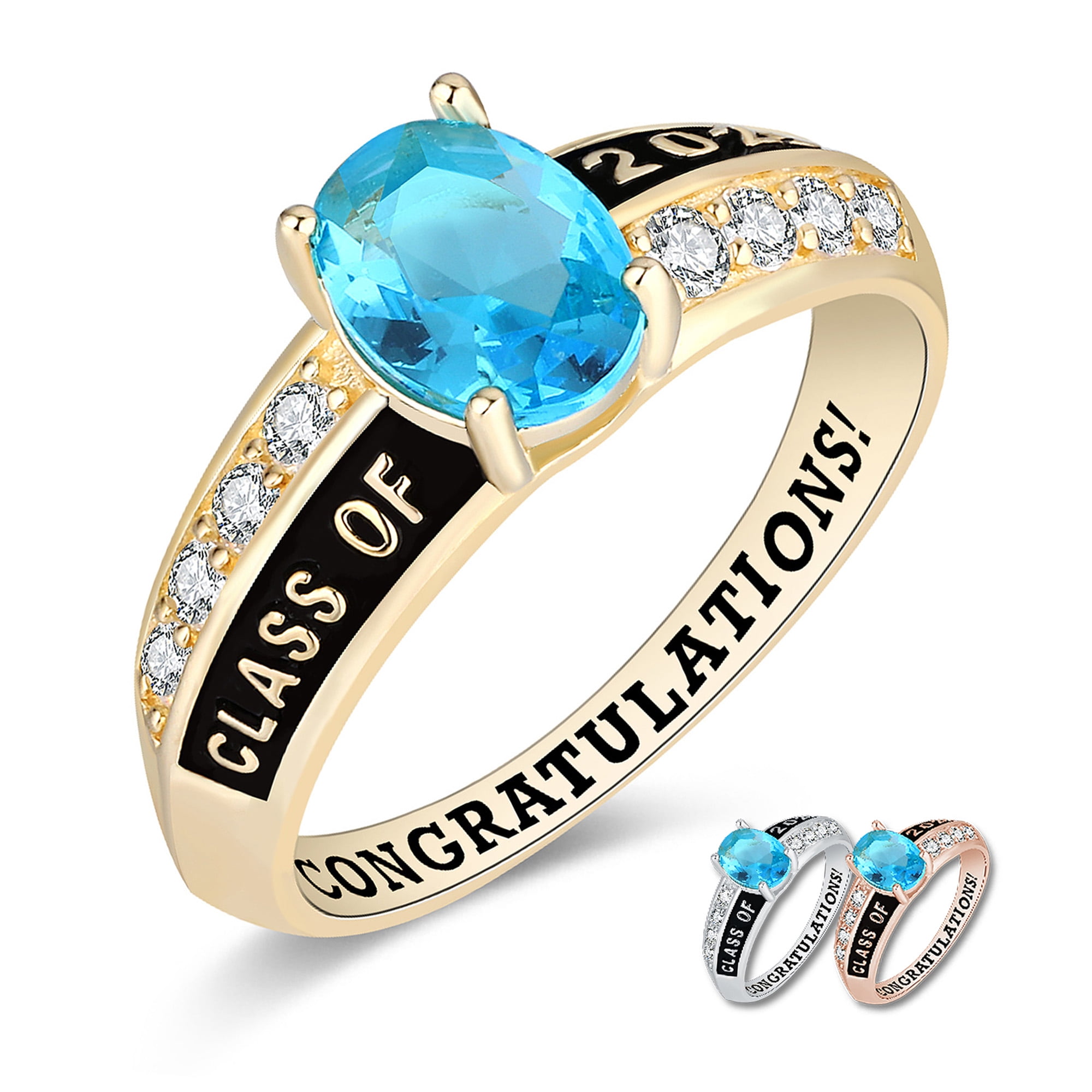 Mementos PJM Custom Women's Class Ring for High School and College-Sterling Silver/Gold-Prestige