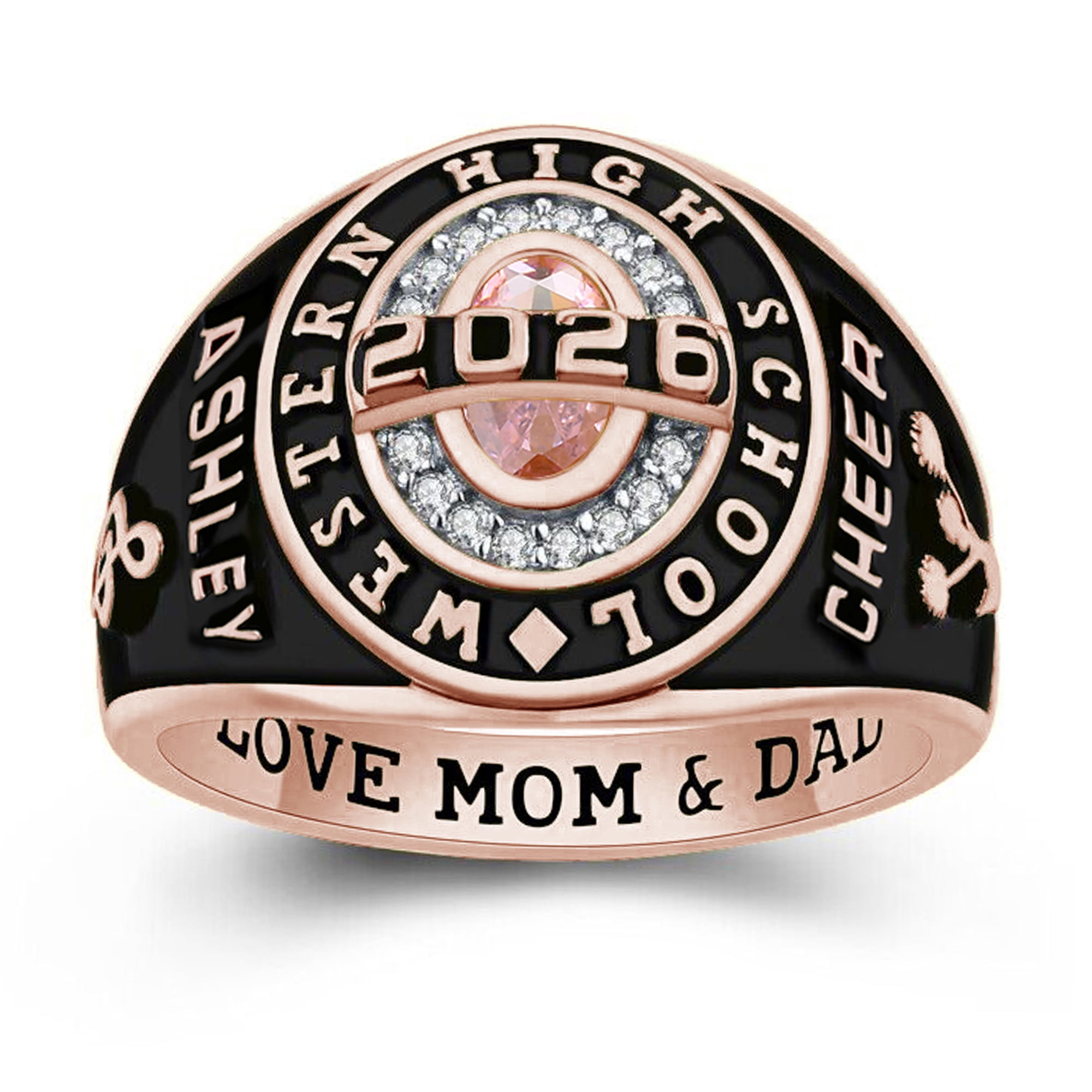 Mementos PJM Custom Class Rings for Women High School College-Privilege-Sterling Silver/Rose Gold