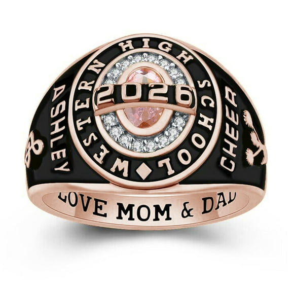 Mementos PJM Custom Class Rings for Women High School College-Privilege-Sterling Silver/Rose Gold