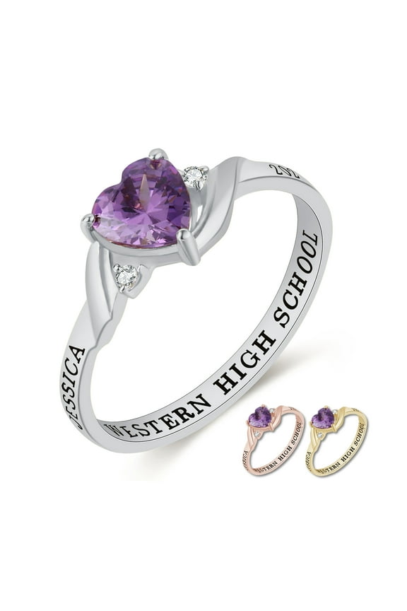 Mementos PJM Custom Class Ring for Women High School and College-Sterling Silver/Platinum-Serenity