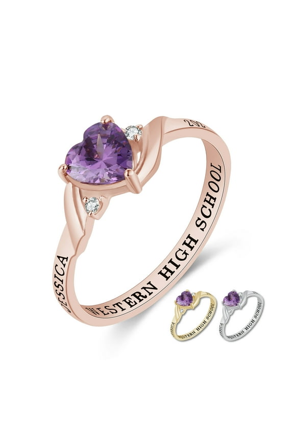 Mementos PJM Custom Class Ring for Women High School and College-Sterling Silver/Rose Gold-Serenity