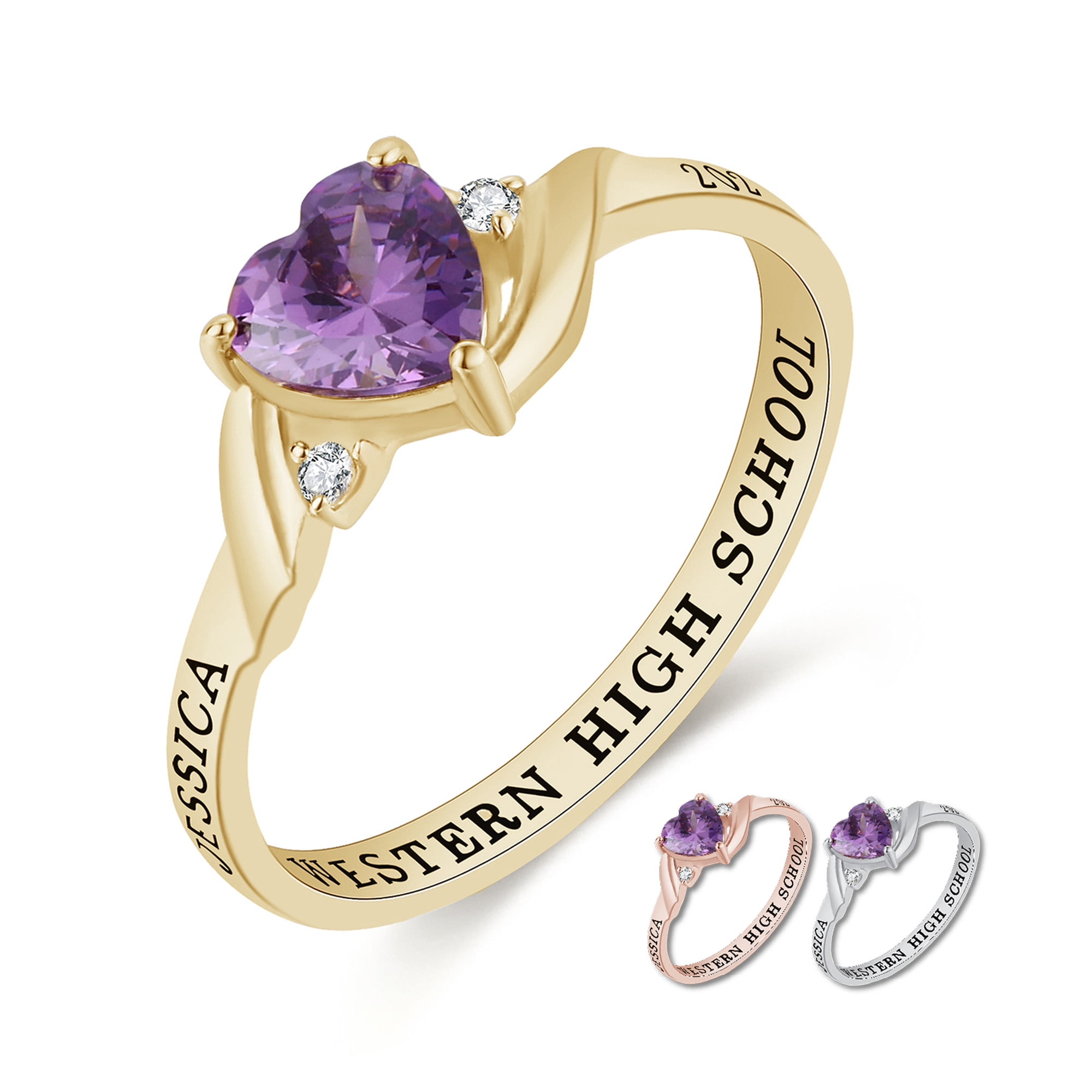 Mementos USA Custom Class Ring for Women High School and College-Sterling Silver/Gold-Serenity
